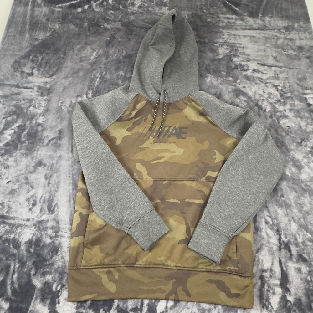 American Eagle Hoodie Mens Medium Green Camo AE Active Sport Raglan Sweatshirt